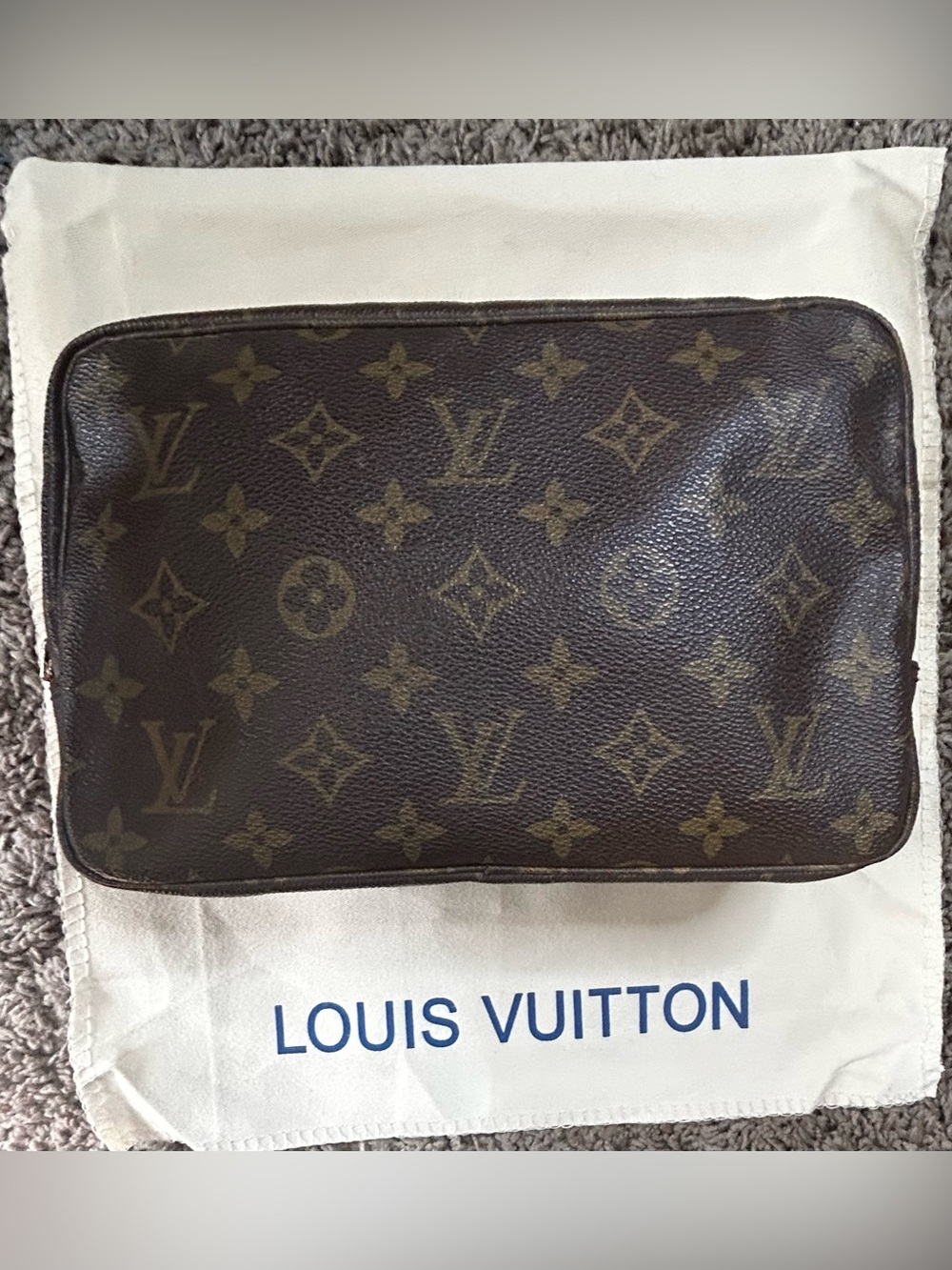 Louis Vuitton Brown Monogram Canvas Toiletry Bag- Vintage AUTHENTIC
